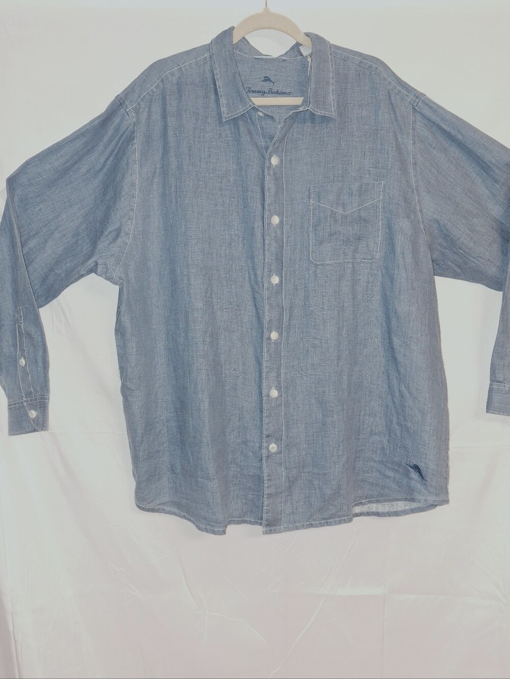 Tommy Bahama Blue Chambray Casual Linen Long Sleeve Button-Down Shirt 1XLB
